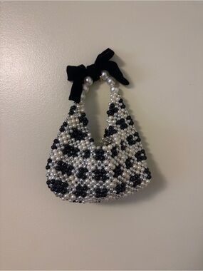 Target Black and White Pearl Beaded Mini Bag with Bow